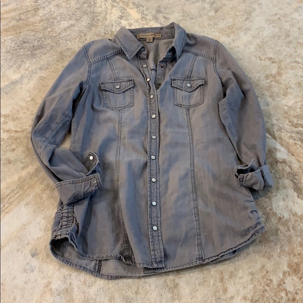 Grey denim pearl snap shirt